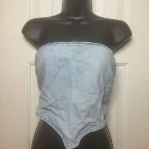 Zara Sky Blue Strapless Denim Top